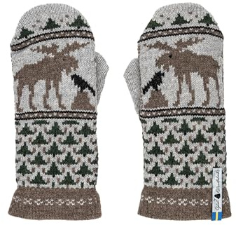 ÖJBRO VANTFABRIK 1 Paar Fäustlinge Gr. M (7-9) Wolle Strick-Handschuhe 4-lagige Merinowolle Winter-Handschuhe aus Schweden, Fausthandschuh Damen & Herren, extra warm & weich - Skogen