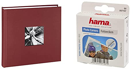 Hama Fotoalbum Jumbo 30x30 cm (Fotobuch mit 100 weißen Seiten, Album für 400 Fotos zum Selbstgestalten und Einkleben) bordeaux & Fotoecken (500 Stück, selbstklebend) transparent, weiß