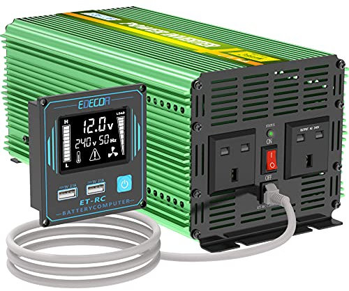 EDECOA 2000w Pro Power Inverter 12v to 240v Camper Voltage Converter 4000 Watts Peak, New Remote Controller with LCD Screen and 4.2A Dual USB Ports (for 12V battery)
