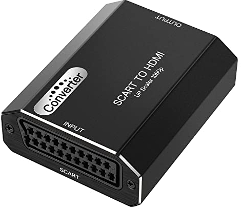 KUYIA Scart-zu-HDMI-Audio- und Video-Konverter, Aluminiumgehäuse, Scart-In-HDMI-Out-Adapter, HD 720P/1080P Switch Video Audio Upscale Konverter für HDTV-Monitor STB VHS Xbox PS3 Sky
