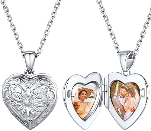 ChicSilver Damen Mädchen Medaillon Anhänger für 2 Foto 925 Silber Personalisierter Herz Fotoanhänger Runde Oval Bilder Amulett mit Ihr Wunschgravur für Paar Pärchen Geliebte