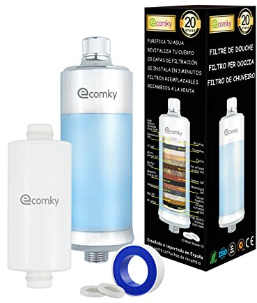 Ecomky Filtro Ducha 20 Etapas Reemplazable Purificador Agua FA-20 Protege Piel y Cabello Vitamina C Alta Presión Ablanda Agua Reduce Cloro y Metales Alivia Picores