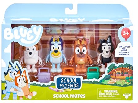 Bluey School Friends-Paquete de 4 compañeros de Escuela, Figuras de 2.5 a 3 Pulgadas, 3+ años (Moose Toys 17339)