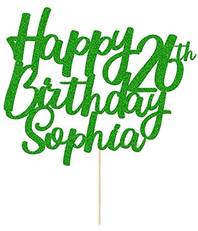 Personalised Cake Topper Birthday Personalised Happy Birthday Cake Topper Customised with Any Name Age Cake Decoration 18 21 30 40 50 60 Double Sided Glitter Paper(Green)