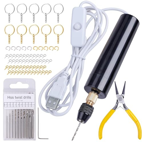 Let's Resin Electric Drill, 74Pcs Hand Drill with 3-Jaw Clamp-Applicable to A Larger Drilling Range (0-3mm), Grip Nose Pliers, Keychain Making Kit, Jewelry Making Kit, Jewelry Tools, for Resin