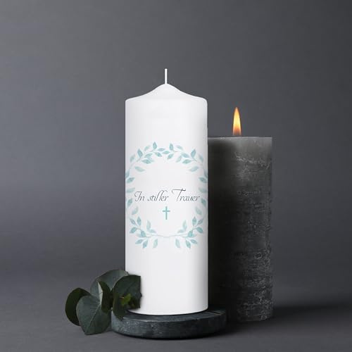 Wandtattoo Loft Trauerkerze In stiller Trauer, Motiv mit Blätterkranz, 18cm x 7cm, Trauerkerze, Kondolenzkerze, Beileidskerze, Trauerlicht, Grabkerze