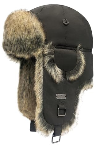 Kurhatic Unisex Fliegermütze Winter Mütze Warme Pilotenmütze mit Kunstfell Ohrenschützer Wintermütze für Herren und Damen