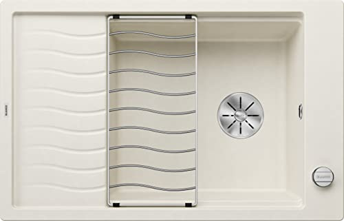 BLANCO Elon XL 6 S Fregadero de granito de color blanco suave de SILGRANIT, tipo de montaje: instalación desde arriba, reversible, para armarios inferiores de 60 cm de ancho, lavabo grande, superficie | [78 x 50 x 20,2 cm] | para armarios inferiores de 60 cm de ancho | superficie fácil de limpiar | lavabo grande | reversible
