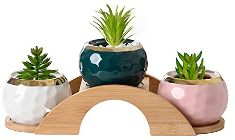 Tuzsocr Pflanzenständer Blumenhocker Mini, Blumenständer Holz Blumenregal Cute, Pflanzenregal Table Indoor, Blumentopfständer Holz Pflanzen Stehen Für Innen & Außen Garten (Bogenbrücke)