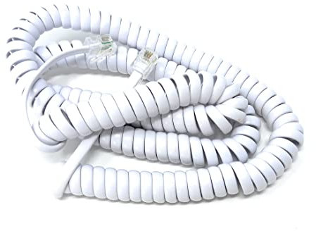 DRUT 4m Coiled RJ10 RJ9 RJ22 4P4C 4 PIN Telephone Handset Curly Lead Cable 13ft White