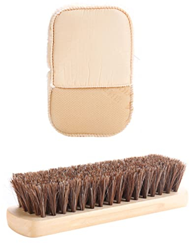 Mikinona 2stücke Lederreinigungsset Mit Plüsch-polierhandschuh Und Naturbelassener Holzgriff-rosshaarbürste Sanfte Lederpflege Für Schuhe Möbel Autositze Und Langlebig Und Einfach Anzuwende