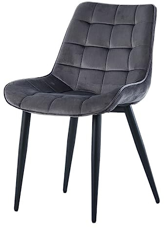 Vaiko Esszimmerstühle 2er Set Leonardo – Küchenstühle mit Stahlgestell in 85x54x63 cm und 150 kg Traglast, Stühle aus Samt, gesteppt und ergonomisch für Wohnzimmer & Essbereich in Dunkelgrau