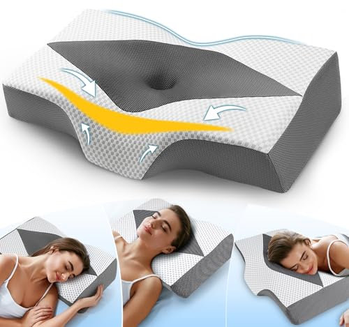 Hydomi Memory Foam Cervical Pillow for Neck and Shoulder Pain: Orthopedic Neck Support Pillows for Sleeping with Hollow Design Ear Pain Free- Ergonomic Bed Bolster Pillow for Side/Back&Stomach Sleeper