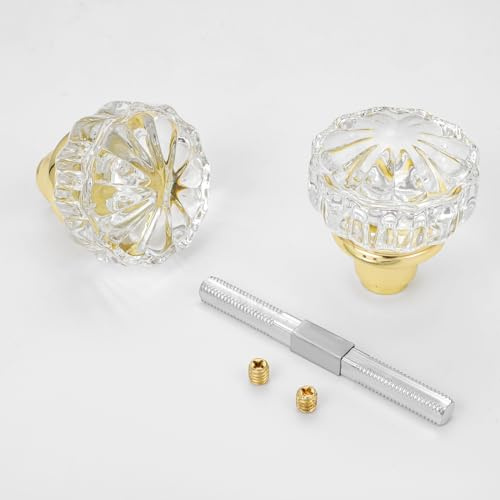 ToPToToo Boutons de porte d'intérieur en verre, bouton de porte de rechange de style ancien, boutons de porte en cristal vintage, boutons de porte à mortaise antique, finition laiton poli