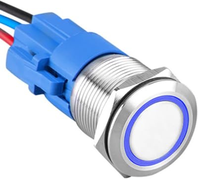 ETOPARS Rostfreier Stahl 19mm Kippschalter 12V 5A Auto Wippschalter Metall Druckschalter Wasserdicht EIN/AUS Taste Schalter mit Drahtstecker Blau Licht Ring Symbol
