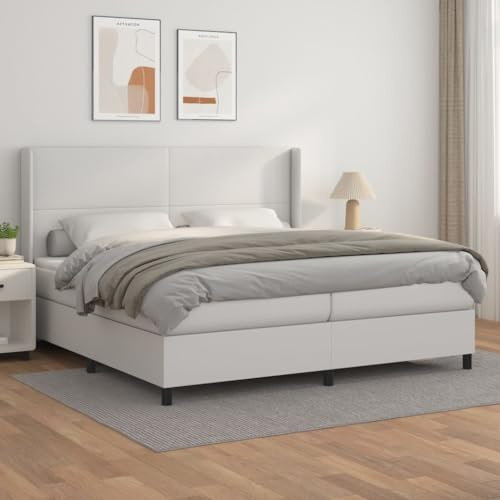 ZQQLVOO Bettgestell Familienbett Palettenbett Boxspringbett mit Matratze Weiß 200x200 cm Kunstleder