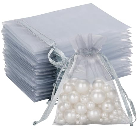 G2PLUS 50PCS Sacs Organza,Sachets Pochettes Cadeau en Organza 7 x 9 cm Sac à Bijoux,Sachets pour Lavande pour Bijoux Cadeaux Bonbons Marriage-Gris