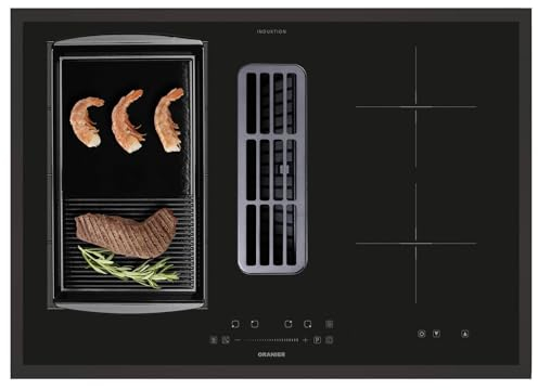 Oranier FlexX-Induktionskochfeld 80 cm KFA490 Kochfeldabzug - großes Kochfeld Abluft-Umluft & Grillplatte halb-gerillt & schwarzer Kochfeldrahmen