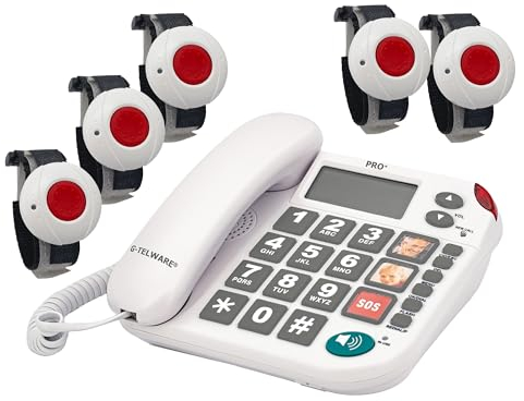G-TELWARE PRO (Weltneuheit) Silence SOS Technik/SOSParam.einstellb./2023-2024er Modell Haus Notruf Seniorentelefon mit FunkSOS-Sender - 5 Armbandsender, Satingrau, PRO+