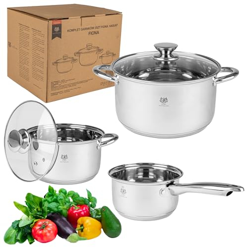 KARL HAUSMANN Set di Pentole Induzione - 3 Pezzi - Batteria di Pentole Acciaio Inox - Scala Interna - Pentola per Induzione, Gas, Elettrica e in Vetroceramica - Riscaldamento e Cottura Uniforme