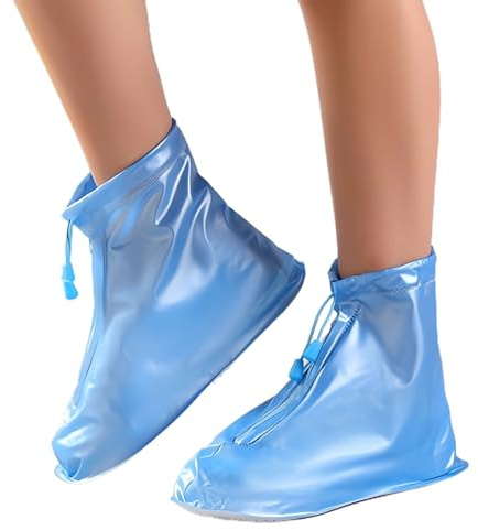 Docache Copri Scarpe Per Pioggia, Copriscarpe Impermeabili, Riutilizzabili, Con Cerniera, Antiscivolo, Galosce Per Donne, Uomini e Bambini (Blu, (S) 36-37)