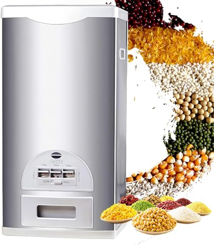 Müslibehälter 10 Kg, Edelstahl-reisspender Mit Automatischer Dosierung, Trockenfutterspender, Vorratsbehälter, Luftdicht, Feuchtigkeitsbeständig, Hält Lebensmittel Frisch Für (Size:20kg,Color:Grau)