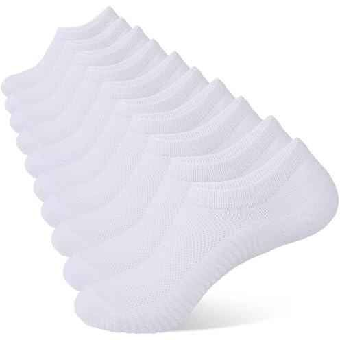 YOJOOM No Show Trainer Socks for Mens 5 Pairs Non Slip Low Cut Ankle Socks Invisible Footies Loafers Casual Boat Shoes Size 6-9 9-12 (UK, Numeric, 9, 12, Regular, Regular, White 5 pairs)