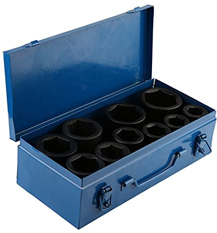 Juego de Llaves de Vaso de Impacto de 10 Piezas Juego de Llaves de Vaso Grandes Métricas de 1 Pulgada de 22 Mm a 50 Mm de Profundidad Juego de Herramientas para Automóvil con Eje