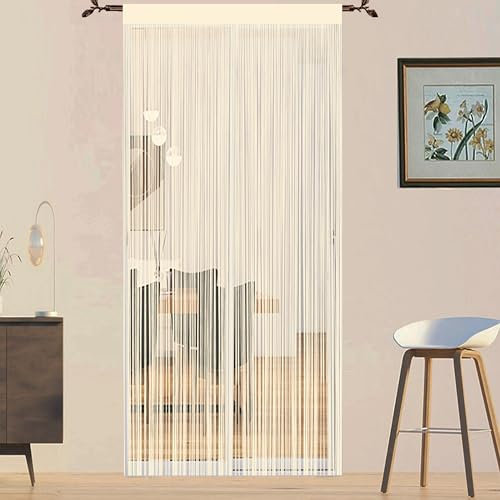 QiBoYuYe Fly Screen Curtains For Window String Flies Doors Decorations Room Dividers Doorways Panel Bedroom Living Closet Drapes (Champagne, 90x200cm)