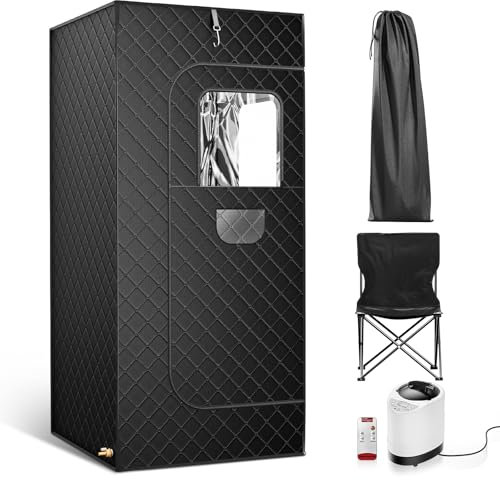 SenDeluz Sauna da Casa, 3 Minuti di Riscaldamento Rapido e 9 Livelli di Calore, Tenda Sauna Portatile con 2.6L Vapore, Sedia Pieghevole, Telecomando 180 × 80 × 80 CM