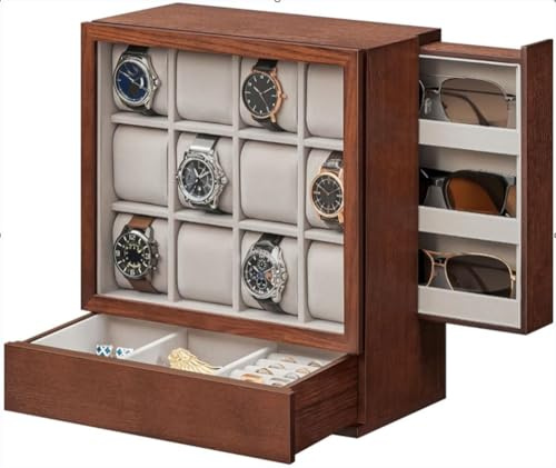 Maestrorelojero Vitrina Expositora de Madera Lux de 12 Relojes + 3 Gafas + Joyería