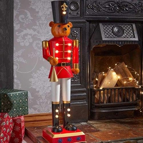 Marco Paul Large Light Up Teddy Bear Nutcracker Soldier – 80cm Standing Battery Operated LED Nutcracker Christmas Decoration - Christmas Decorations for Home Decor, Vintage Decor & Hallway Decoration