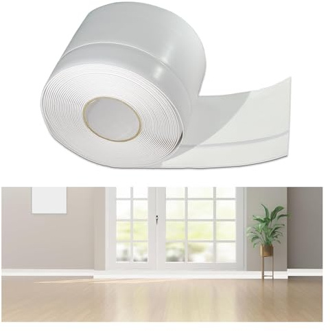 Battiscopa autoadesivo flessibile in PVC morbido da 7 cm - Lastre adesive e flessibili - Adatto per cucina e bagno (bianco, 12 m)