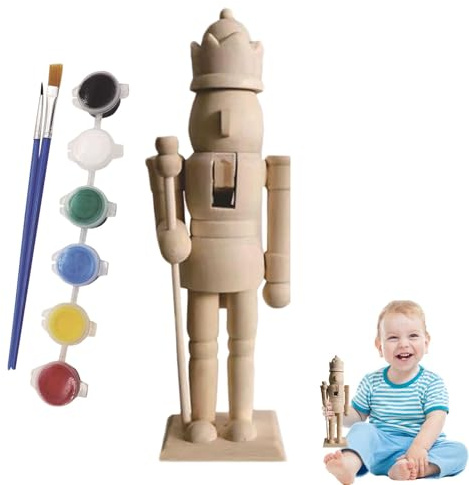 Unpainted Wooden Nutcracker - Unfinished Christmas Nutcracker Figurines | Paint Your Own Nutcracker Figures With Paint | Brush | Unfinished Wooden Nutcracker With