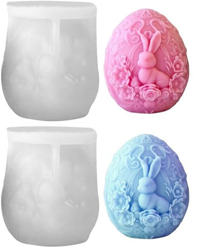 Silikonform Ostereier, 2 Stück Silikonformen Gießformen Ostern Hase Kerzenformen zum Gießen Silikonform Ostereier mit Hase Gießformen Silikon Gießform Ostern Giessformen Silikon Ostern (B)