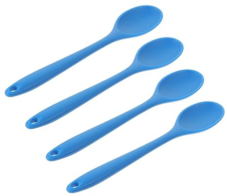KICHOUSE Cucharas de Silicona para Alimentos Antiadherentes 4 Piezas Pequeñas Azules Cucharas Mezcladoras de Cocina Multiusos para Servir Ensalada y Cocinar