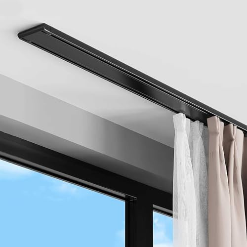 2-läufige Gardinenschiene Einfach Zu Installierende Vorhangstange Doppelte Vorhangschiene aus Aluminium mit Deckenbefestigung Set Deckenschiene Raumteiler(Black,2.4m(7.9ft))