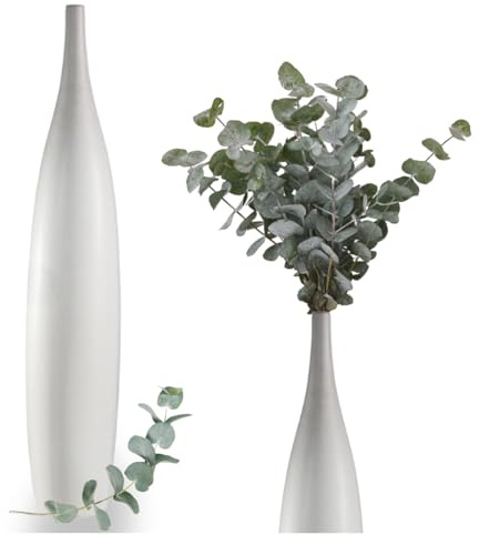 Hohe Bodenvase aus Keramik, Deko Vase für Pampasgras Trockenblumen Höhe 70 cm, Blumenvase tropfenform, Vase Dekovase (Weiß)