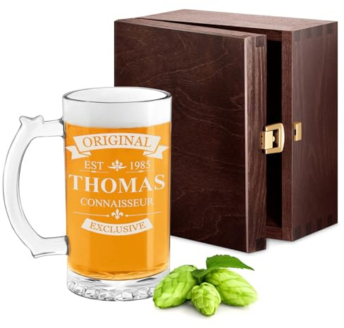 Maverton Bierglas mit Gravur 400 ml - Bierkrug personalisiert mit Namen - Geburtstagsgeschenk für Männer - Bier Geschenk - personalisierte Geschenke Männer - Höhe: 15cm - Durchmesser: 8cm