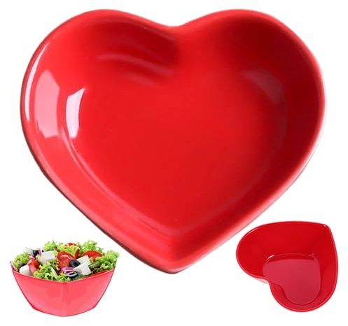 Hbbgdiy Candy Bowl, tazón de corazón de 9x7.5 en forma de corazón Tazón de rojo para ensalada de sopa de sopa Postre lindos tazones para comidas románticas o decoración del hogar