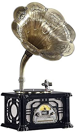 erkebspm Gruppo retrò retrò di grammofono in Legno Tutto in Un filosofone nostalgico Vintage per Altoparlanti Stereo del Giradischi in Vinile con Corno di Rame (Colore: Nero)