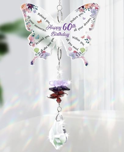 60th Birthday Gifts for Women, Keepsake Suncatcher Gift for Her Mum | 1966 Birthday Presents for Sister Best Friends Her Wife Grandma Special Ladies, Butterfly Crystal Gift for 60 Year Old Woman