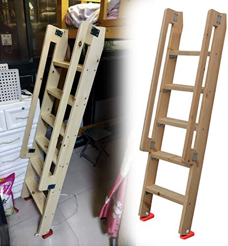 Hochbettleiter Zweiketten Ersatzleiter für Etagenbetten im Wohnheim, Wohnmobil, aus Holz mit Hakenhalterung, Trittleiter für Loft-Küchenschränke mit Gummifüßen, 125/150 cm