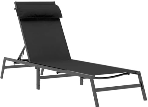 vidaXL Sonnenliege Schwarz und Anthrazit 197 x 54 x 86 cm Stahl, Garten- und Terrassenliegestühle, moderne verstellbare Sonnenliege, gemütlicher Recliner, wetterfeste Sitzgelegenheit