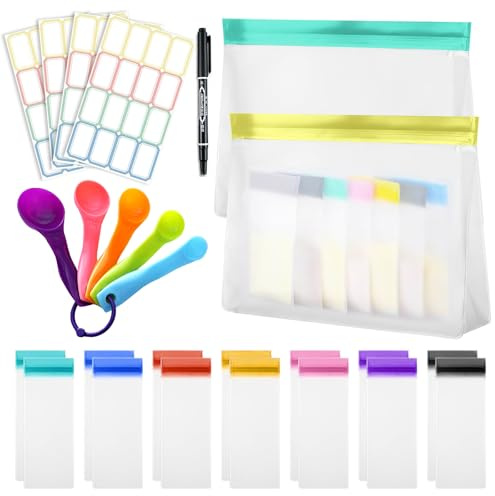 ZVRSUA Proteinpulver-Reisebehälter Set，23 PCS Wiederverwendbare Kunststoff-Behälter für Nahrungsergänzungsmittel zum Mitnehmen, Tragbare Wasserdichte，Tragbare Nachfüllbehälter mit Messlöffel