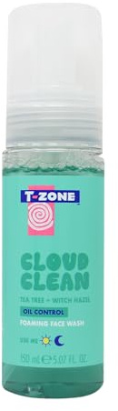 T-Zone Tea Tree & Witch Hazel Foaming Face Wash 150ml - Gentle Cleanser with Salicylic Acid & Niacinamide for Acne, Blemishes, Blackheads & Oil Control, Clear Skin Formula for Sensitive Skin