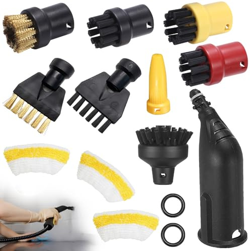 BIZOI 14 Piezas para Limpiador de Vapor Karcher SC1 SC3 SC5 SC4 SC2 Accesorios, Boquilla Extendida, incluye Cepillo Redondo,Cepillo para Juntas, Paños De Microfibra