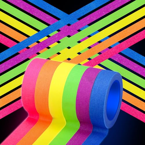 6 Rouleaux Ruban Adhésif Fluorescent UV, 5m x 15mm Fluorescent Tape | Ruban adhésif fluorescent réfléchissant pour décoration de fête, artisanat (6 couleurs, 5 m par couleur)