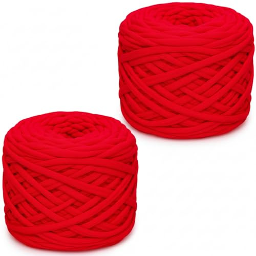 Xtrillogen 2x300g Tshirt Garn,Dicke Häkelgarn für Taschen,Baumwollgarn zum Häkeln,Chunky Yarn,Strickgarn,Textilgarn,für Gehäkelte Taschen,Körbe,Decke,Mützen,DIY-Bastelarbeiten (Rot)