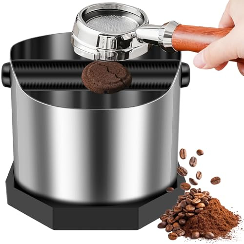 QINGLANG Coffee Knock Box 750 ml Stainless Steel Espresso Knock Box with Removable Bar and Non-slip Base Coffee Grounds Container Espresso Dump Bin Grind Waste Bin Coffees Machine Accessories